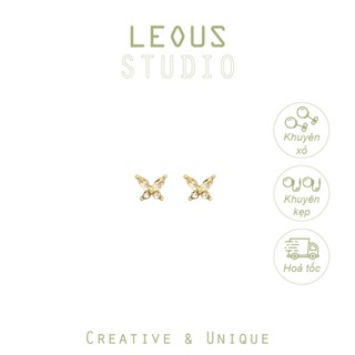 Khuyên tai kẹp không bấm lỗ chốt nhựa K360 hình bướm mạ vàng đính đá dáng ngắn minisize Leous Accessories