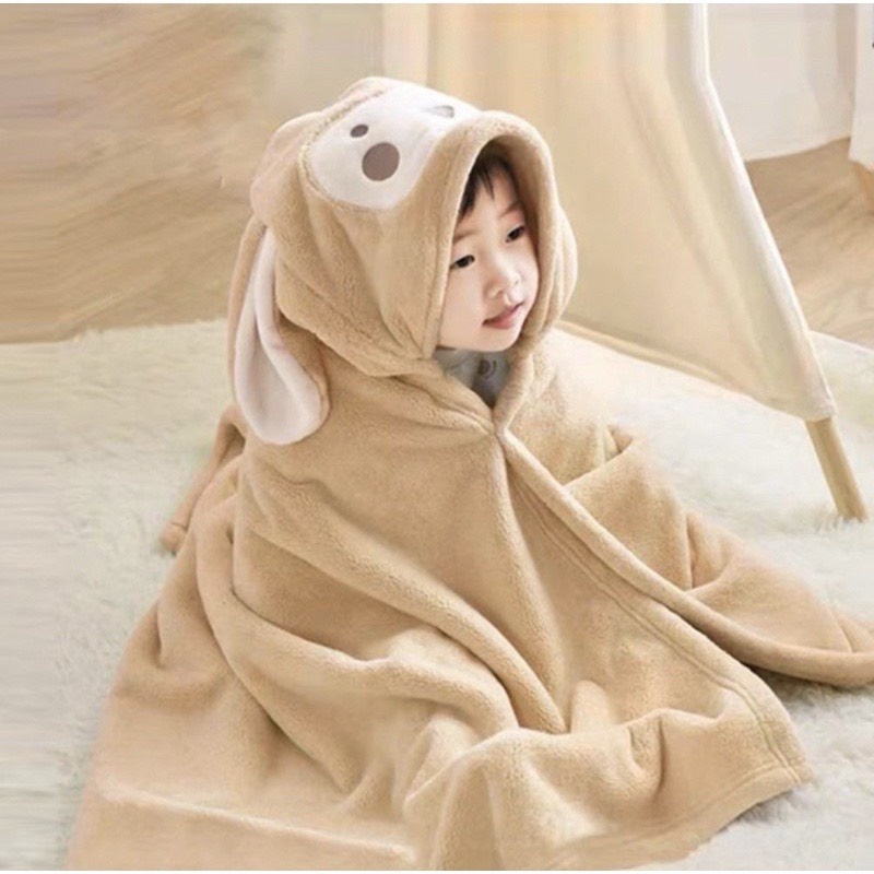 Khăn Choàng Tắm Có Mũ Cho Bé Dễ Thương Chất Liệu Mềm Mịn 70x140cm