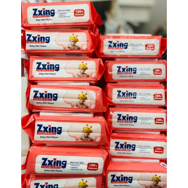 Khăn ướt zxing baby 100 % thiên nhiên an toàn cho bé gói 80 toè