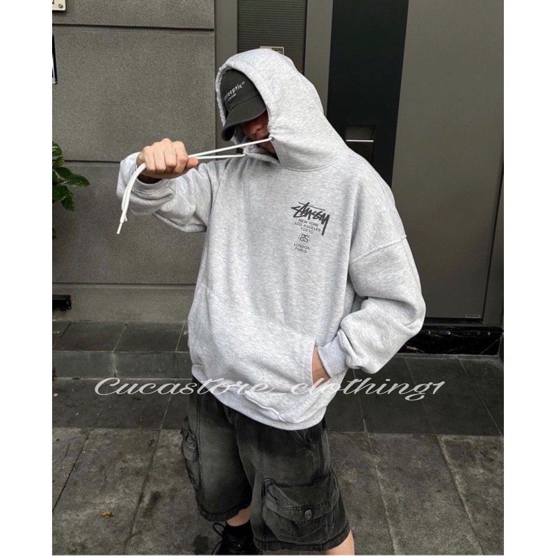 Áo Hoodie zip màu xám tiêu Stussy cao cấp, áo nỉ màu hot trend 2023, cao cấp, hàn quốc