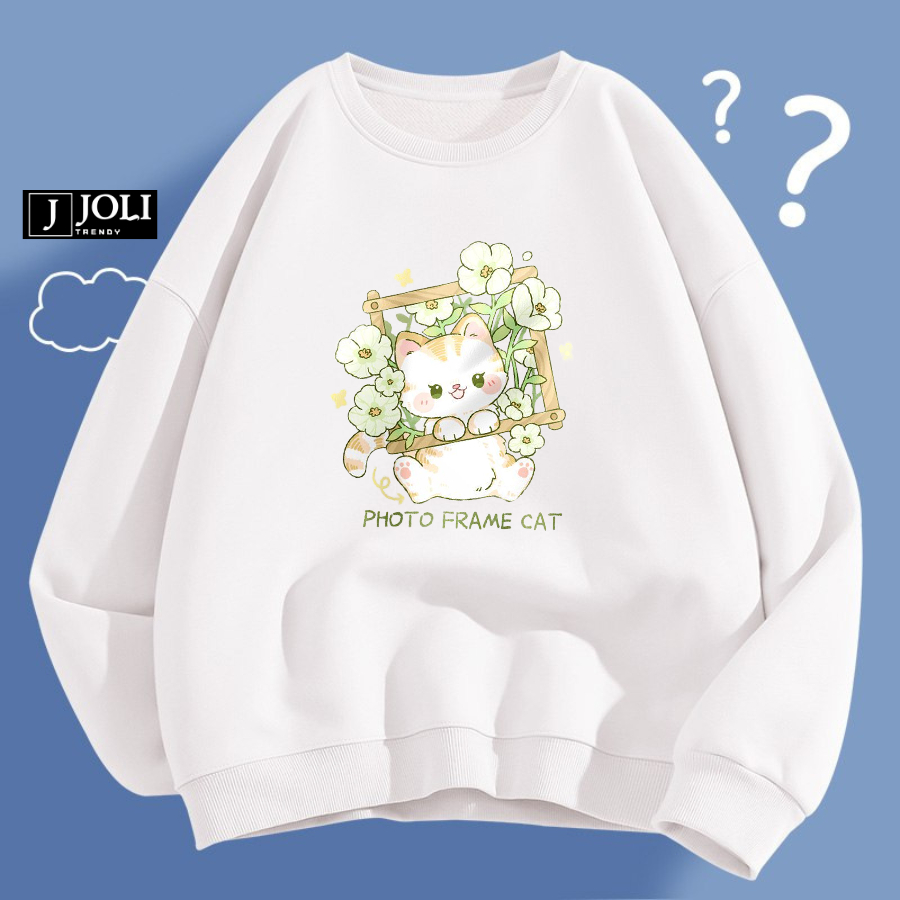 Áo Sweater Photo Frame Cat Nam Nữ By JOLI Unisex Chất Nỉ Lót Bông Mũ 2 Lớp Form Rộng
