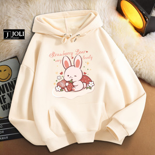 Áo Hoodie Strawberry Bear Bear Nam Nữ By JOLI Unisex Chất Nỉ Lót Bông Mũ 2 Lớp Form Rộng