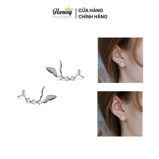 Khuyên tai nữ bạc 925 hình cánh bướm dài đính đá xi bạch kim và vàng | HARMONY ACCESSORIES K55