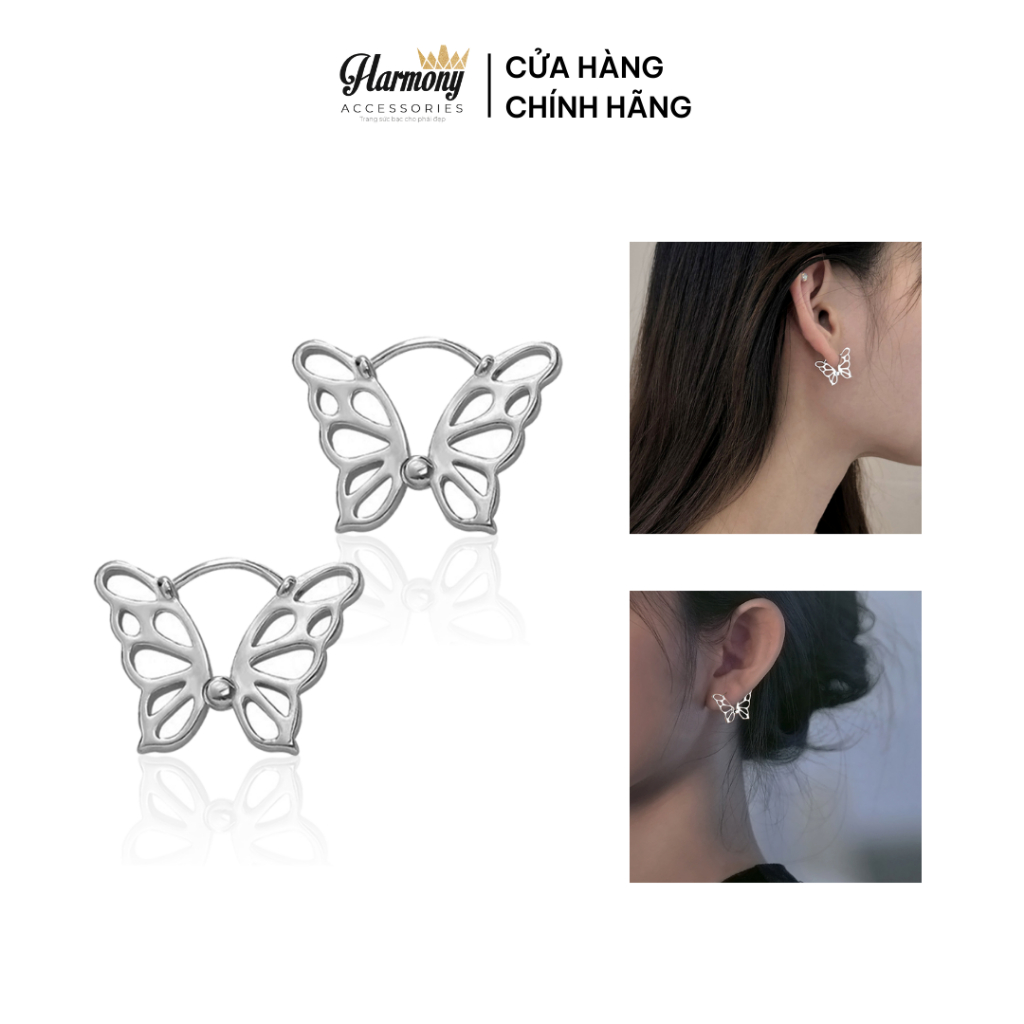 Bông khuyên tai nữ bạc 925 mặt hồ điệp cánh bướm độc đáo, cá tính Buterfly | HARMONY ACCESSORIES K157