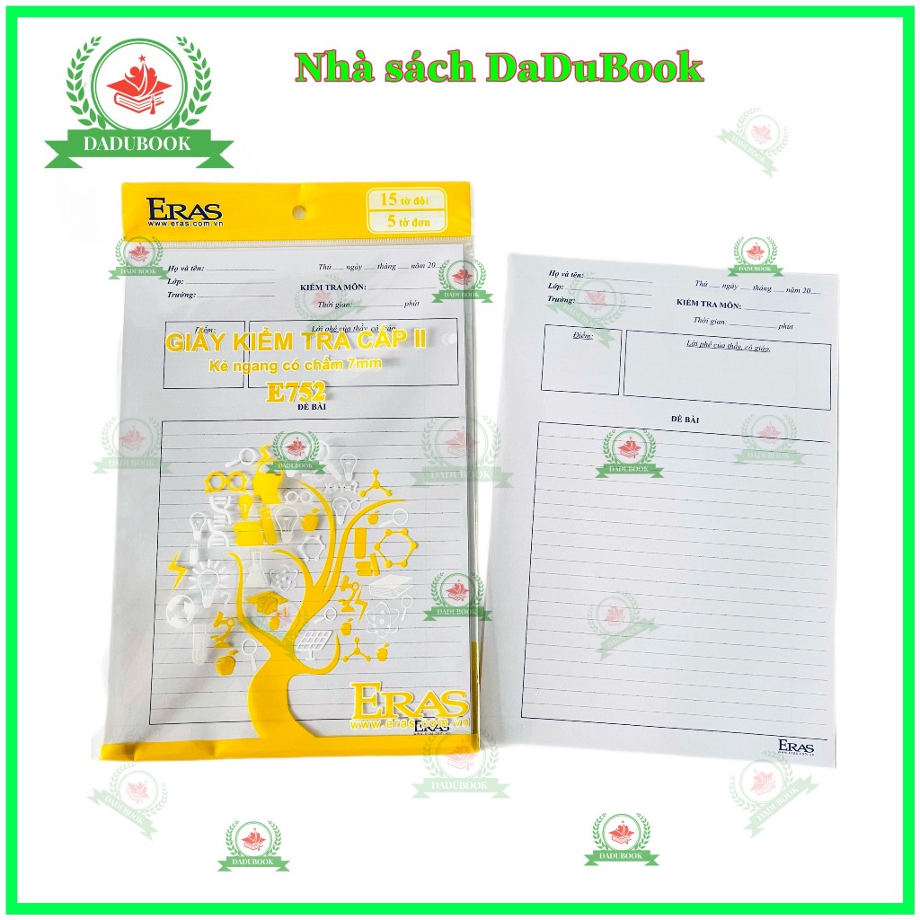 Giấy kiểm tra Eras cấp 2, kẻ ngang có chấm 7mm (15 tờ đôi, 5 tờ đơn) (mã: E752)