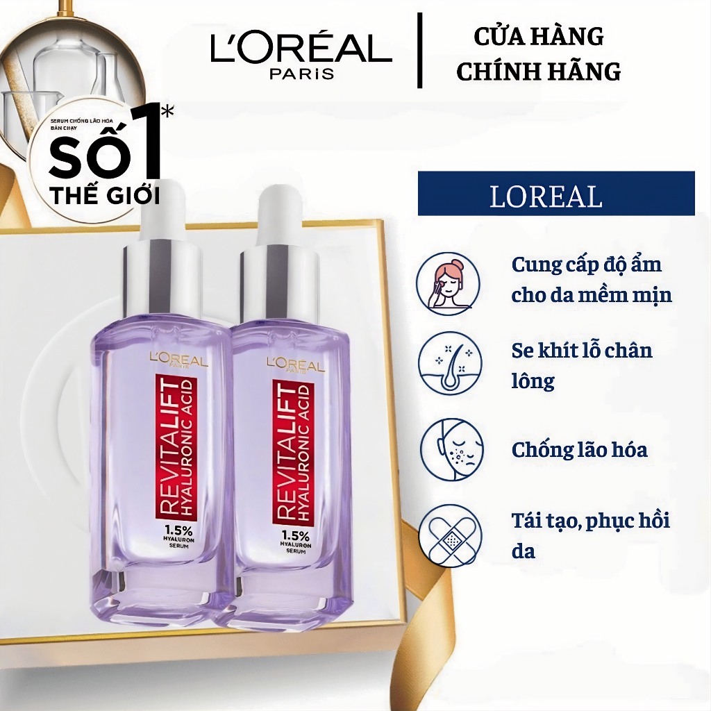 Serum siêu cấp ẩm và giảm nếp nhăn L'Oreal Paris Revitalift Pure Hyaluronic Acid 1.5% 30ml [ SIÊU HOT ]