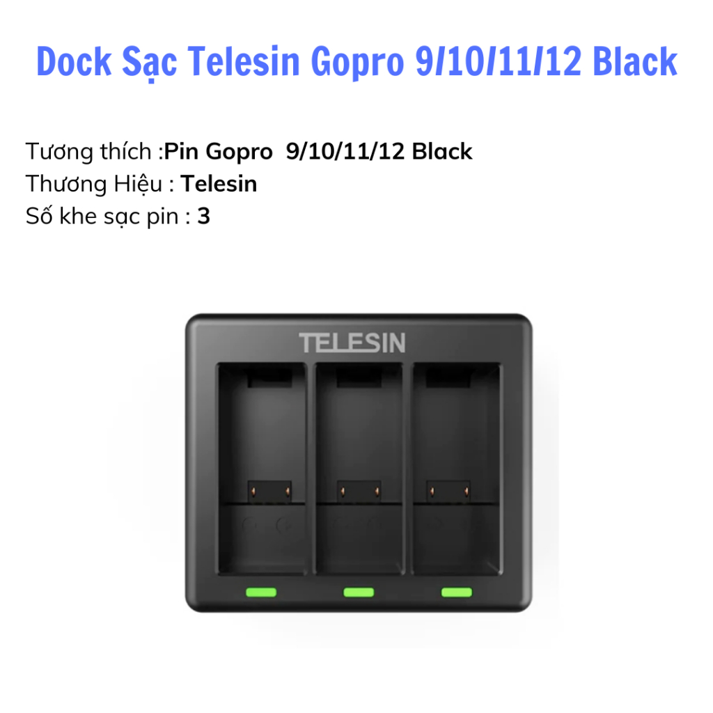 Pin TELESIN cho GoPro hero 9 10 11 12 Black 1750MAH- Hàng chính hãng - PIN V2 DOCK