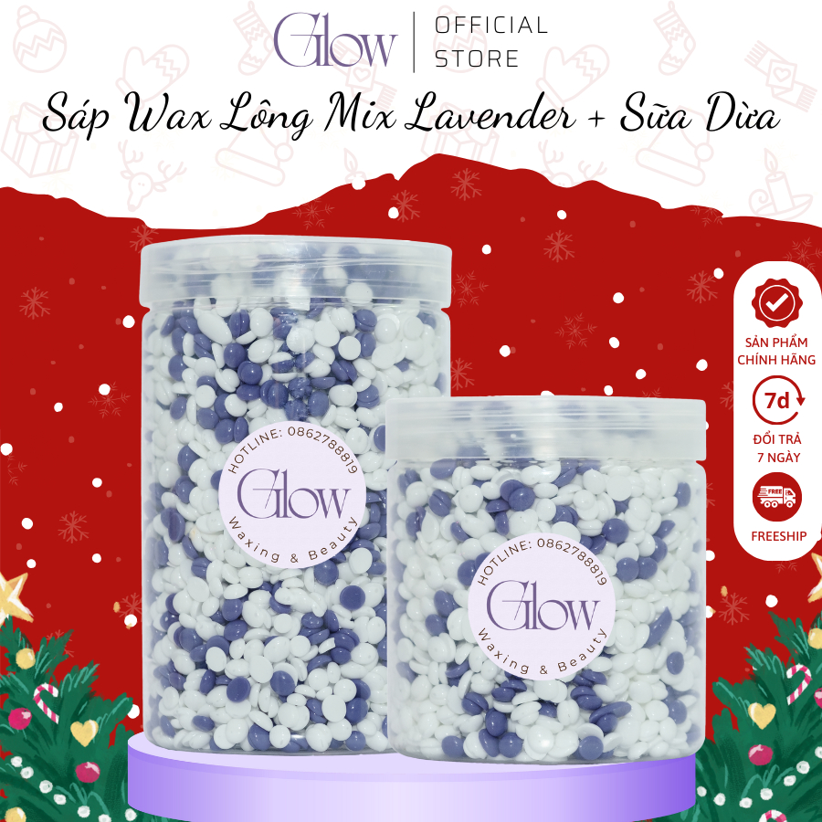 Sáp Wax Lông Nóng Mix Lavender + Sữa Dừa Chuyên Dụng Wax Bikini, Nách Mùi Thơm Nhẹ Nhàng Tặng Kèm Que GLOWWAXING Che Tên