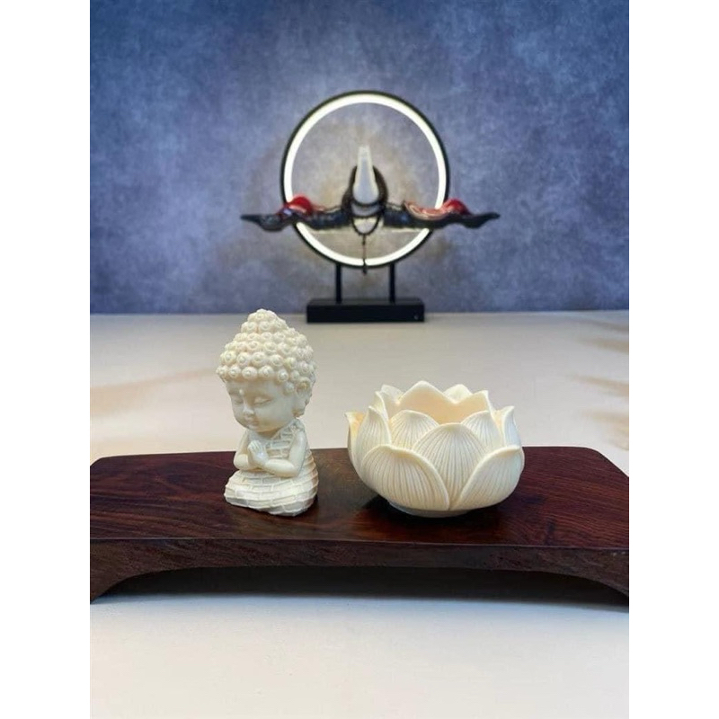 Tượng phật ngồi đài sen mini trang trí bàn làm việc - trên ôtô cầu bình an 8x10cm