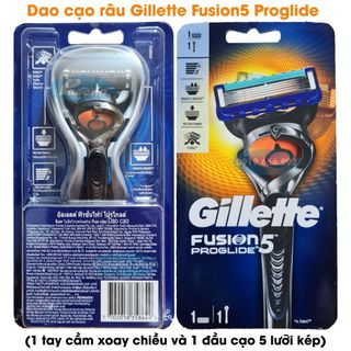 Dao cạo râu 5 lưỡi Gillette Fusion5 Proglide (1 tay cầm xoay chiều và 1 đầu cạo 5+1)