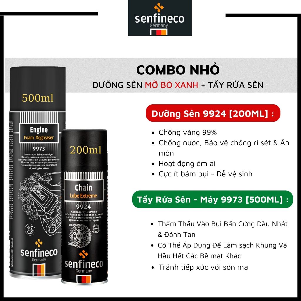 Combo Dưỡng Sên và Vệ Sinh Sên Xích Xe Máy Senfineco 9924 + 9973