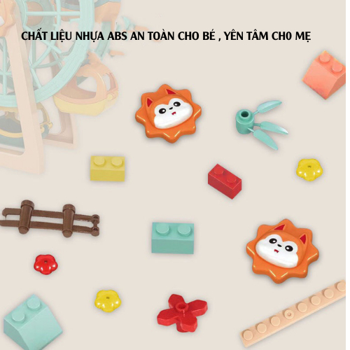 Đồ chơi trẻ em xếp hình tháp cầu trượt vòng xoay mặt trời tặng kèm oto, Đồ chơi thông minh làm từ nhựa ABS cao cấp.