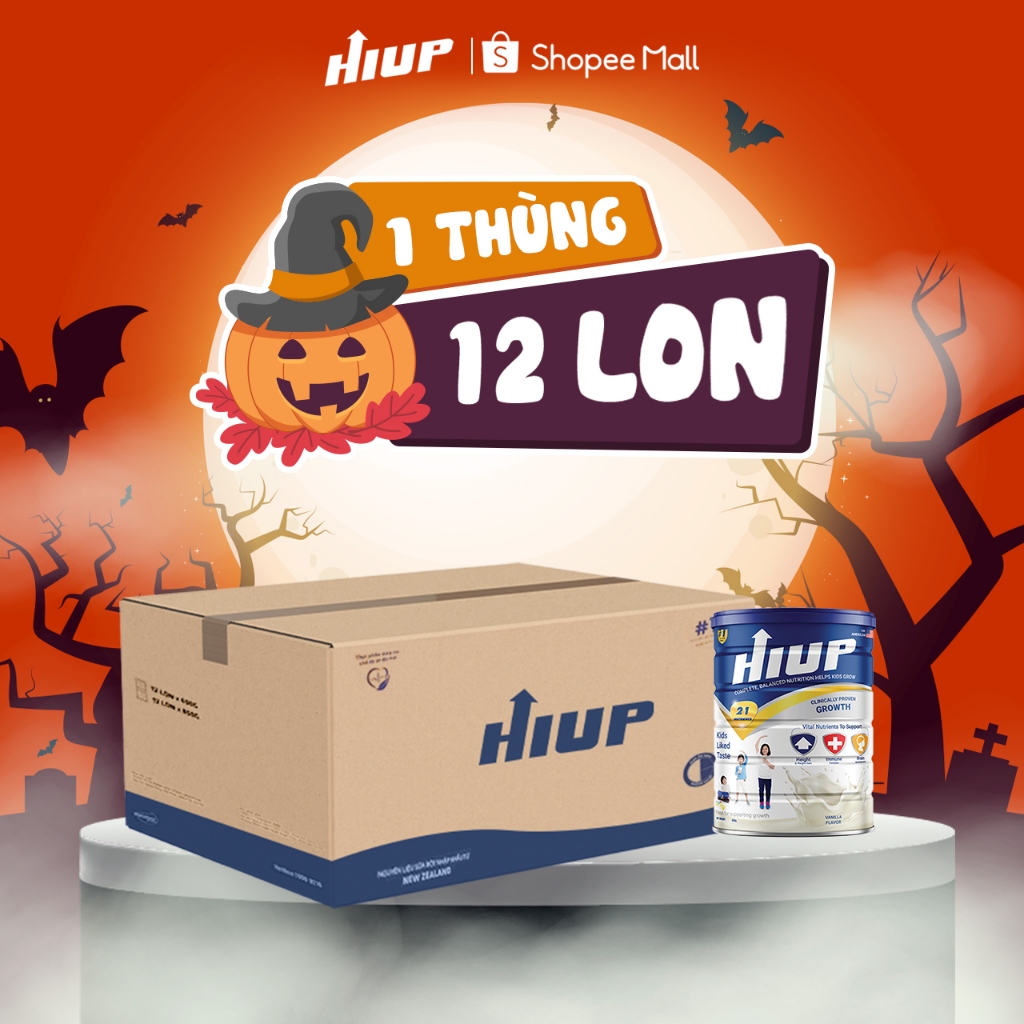 Một thùng 12 hộp sữa bột HIUP tăng chiều cao, tăng cân cho trẻ từ 2 đến 15 tuổi