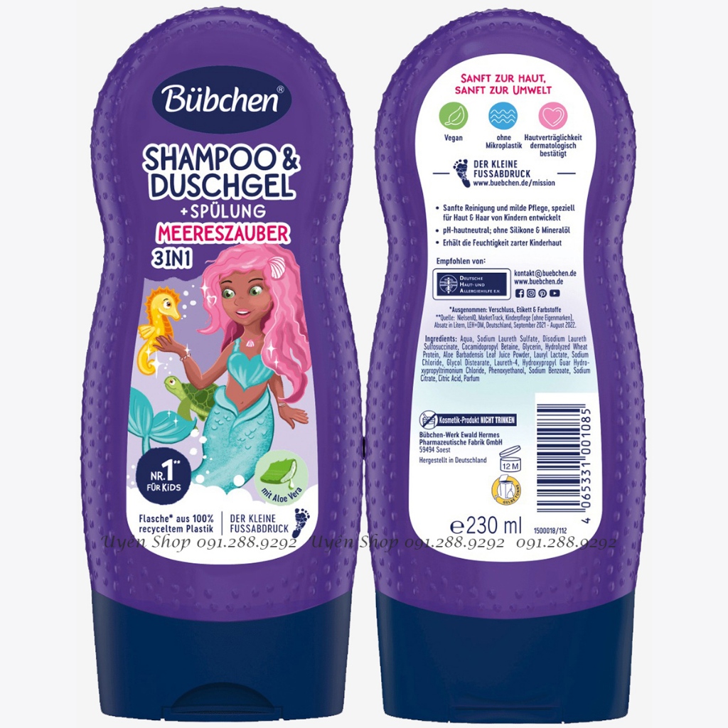 Sữa tắm gội Bubchen Mâm Xôi hương dịu nhẹ cho bé yêu  MẪU MỚI Chai 230ml