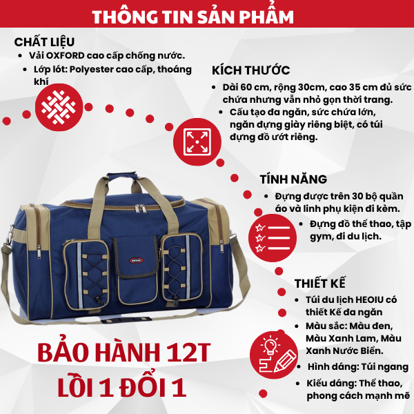 Ba lô túi du lịch cỡ lớn túi đựng quần áo loại to nhiều ngăn chống nước HEIOU