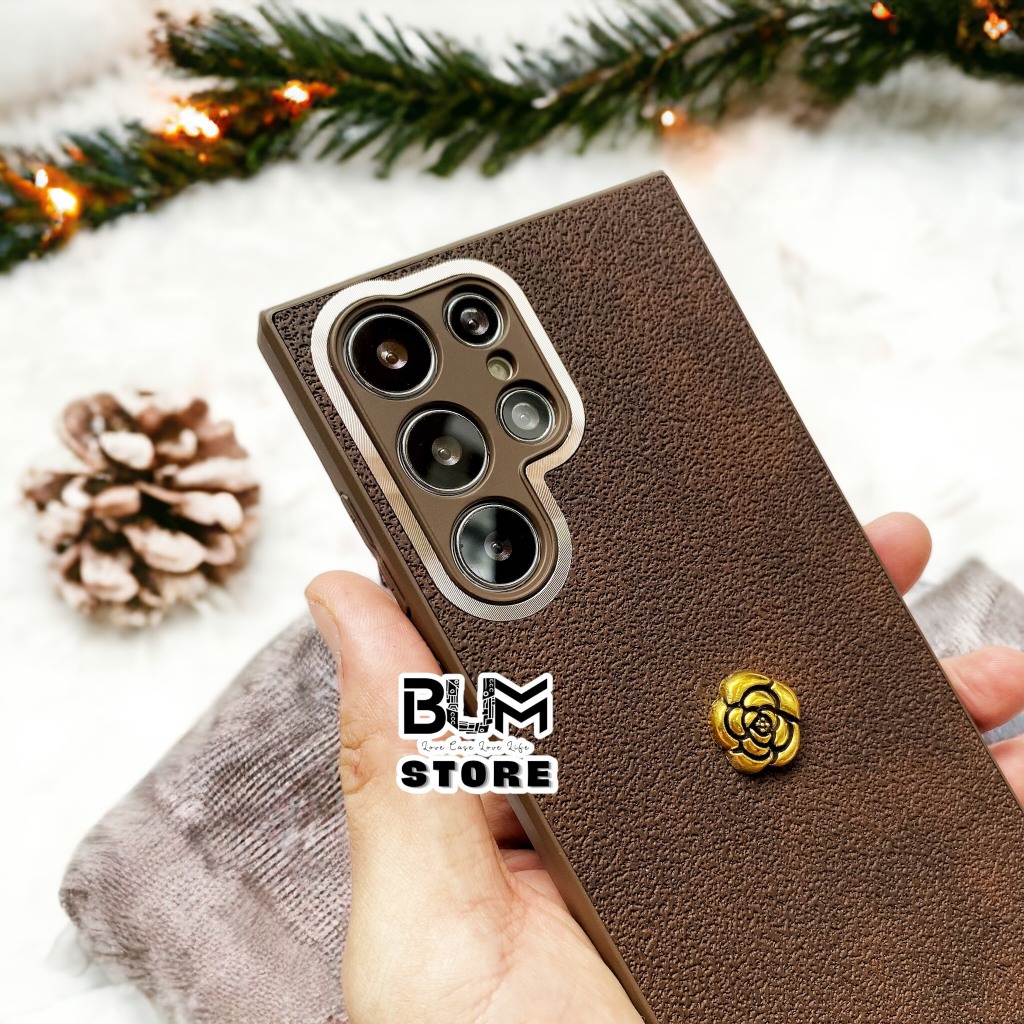 Ốp Giả Da Nâu Samsung S23 Ultra / S23 Plus / S22 Ultra / S22 Plus / Huawei Mate 60 PRO Kèm Dây Charm - BUM STORE