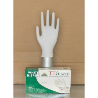 100 CHIẾC GĂNG NITRILE KHÔNG BỘT MÀU TRẮNG ĐỊNH LƯỢNG 4.5GR (DÒNG CAO CẤP)