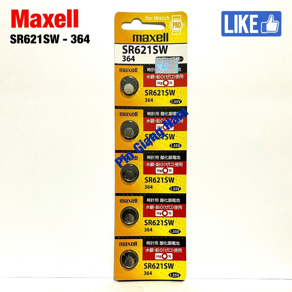 Pin đồng hồ SR621SW/ Pin SR621/ Pin 364 Maxell 1.55V vỉ 5 viên