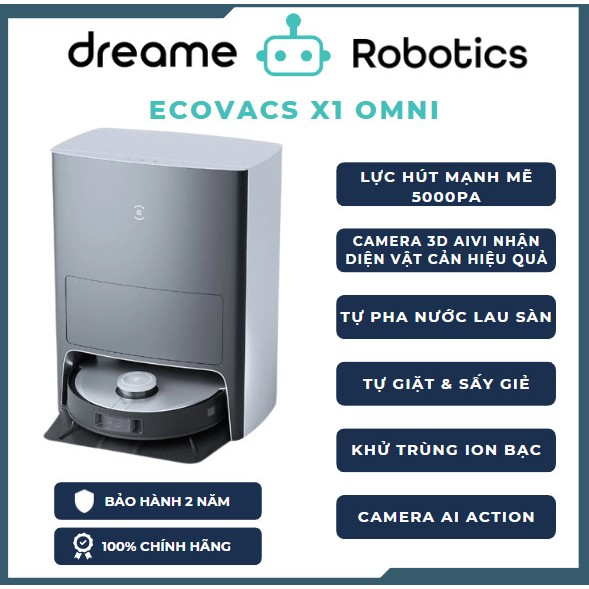 Robot Hút Bụi Lau Nhà Ecovacs Deebot X1 Omni Tự Giặt Khăn_Tự Sấy Khăn_Tự Về Sạc