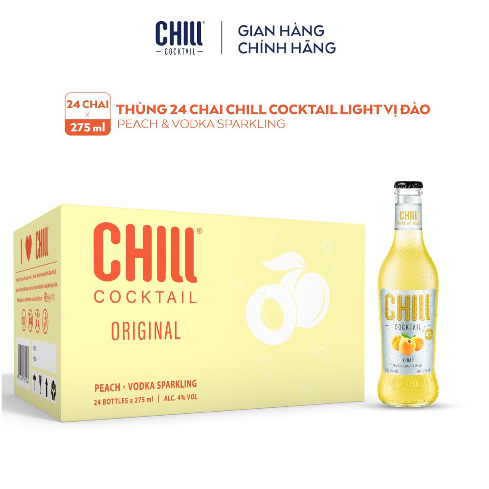 Thùng 24 chai Chill Cocktail vị Đào 275ml/chai