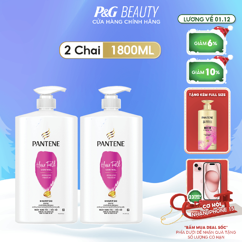 Combo 2 Dầu Gội PANTENE chai 1800ML Ngăn Rụng Tóc