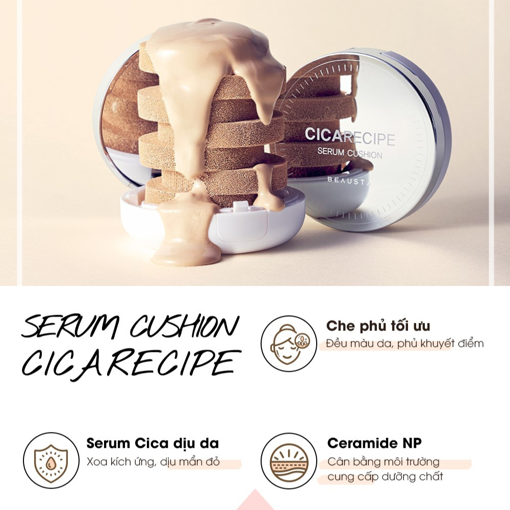Phấn nước Beausta Cicarecipe Serum Cushion SPF50+/PA++++ 15gr - WANYI VN