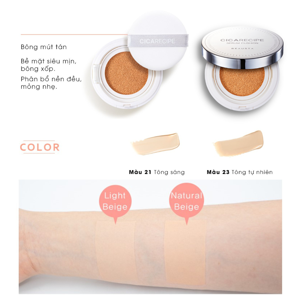 Phấn nước Beausta Cicarecipe Serum Cushion SPF50+/PA++++ 15gr - WANYI VN