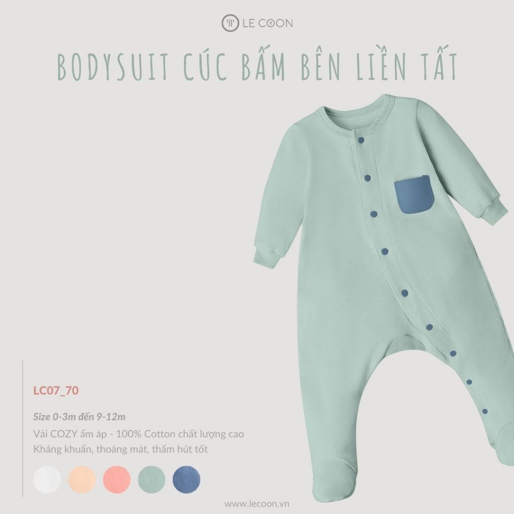 LE COON | Bodysuit Cúc Bấm Bên Liền Tất | COMFY | 0-12 tháng