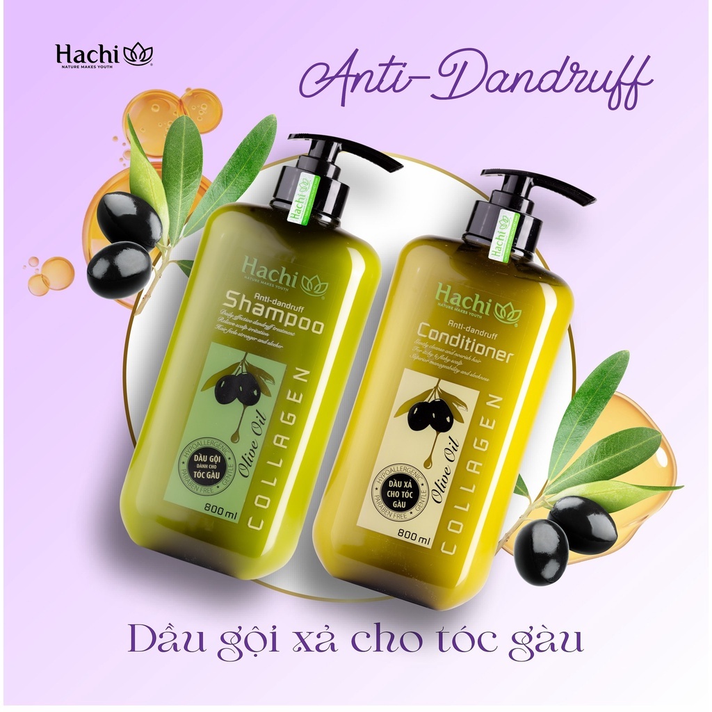 Dầu Gội, Xả Olive Hachi 350ml 500 800 Được Chiết Xuất Từ Quả Oliu Giúp Mái Tóc Ngăn Ngừa Gàu Và Giảm Kích Ứng Da Đầu