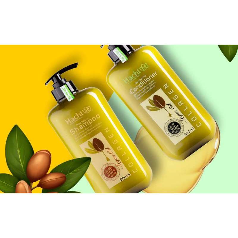 Dầu gội đầu ARGAN Hachi dành cho tóc hư tổn khô sơ - Cặp dầu gội xả Phục Hồi Tóc Khô Và Hử Tổn ARGAN