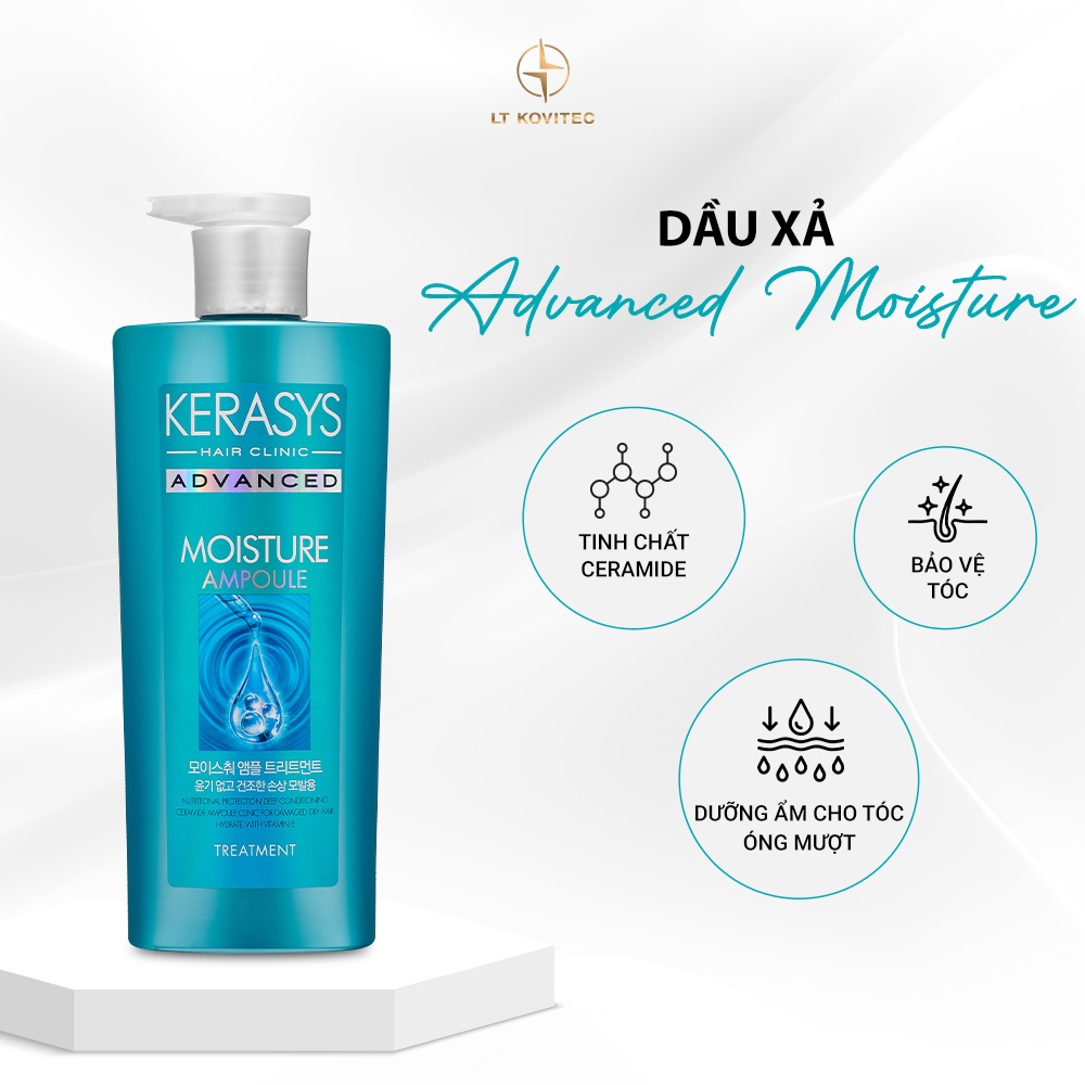 Dầu xả Kerasys Advanced Moisture gồm tinh chất chứa Ceramide giàu dưỡng chất dưỡng ẩm chuyên sâu 600ml