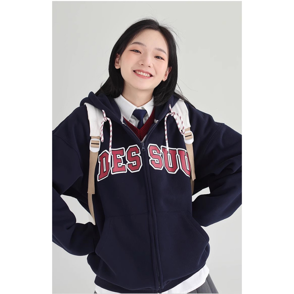 Áo Hoodie zip Dessuu lót bông dày nhiều màu sắc