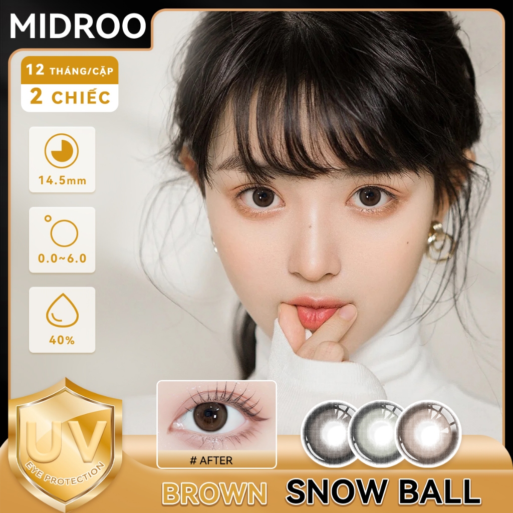 Midroo Lens 1 Cặp (2 chiếc) Snow Ball Dòng kính áp tròng kính 0~6 Độ 14.5mm Sử dụng trong 1 năm