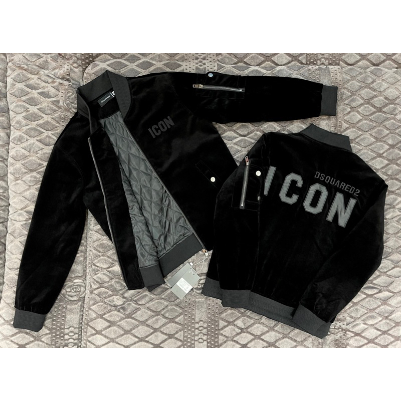 Áo Khoác Nhung Tăm Thêu Chữ DSQlRED lCON Cao Cấp Trần Bông Trám