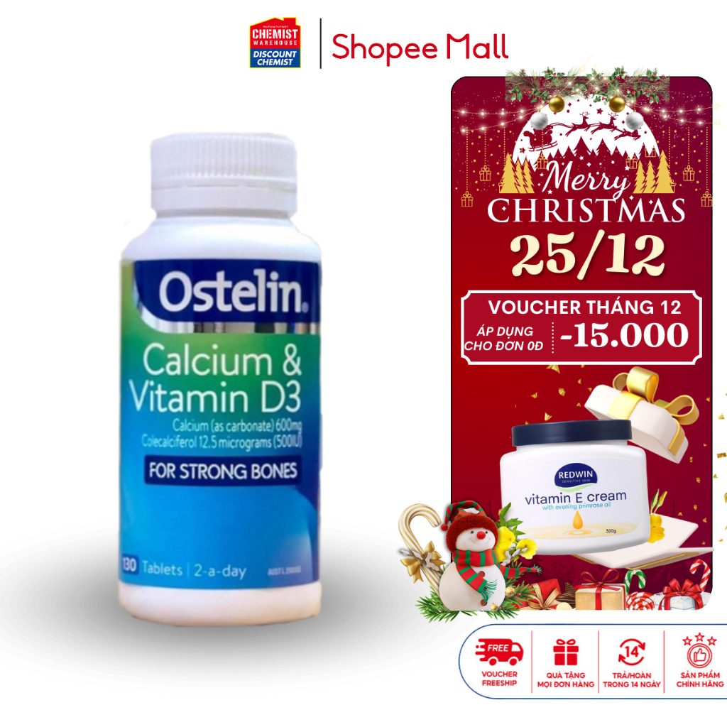 Bổ sung Canxi và D3 cho mẹ bầu Ostelin Calcium & Vitamin D3 130 viên ngăn ngừa các bệnh về xương ở phụ nữ mang thai