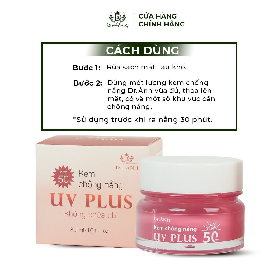 Kem chống nắng UV Plus Dr.Ánh dành cho da mặt 30ml SPF 50+