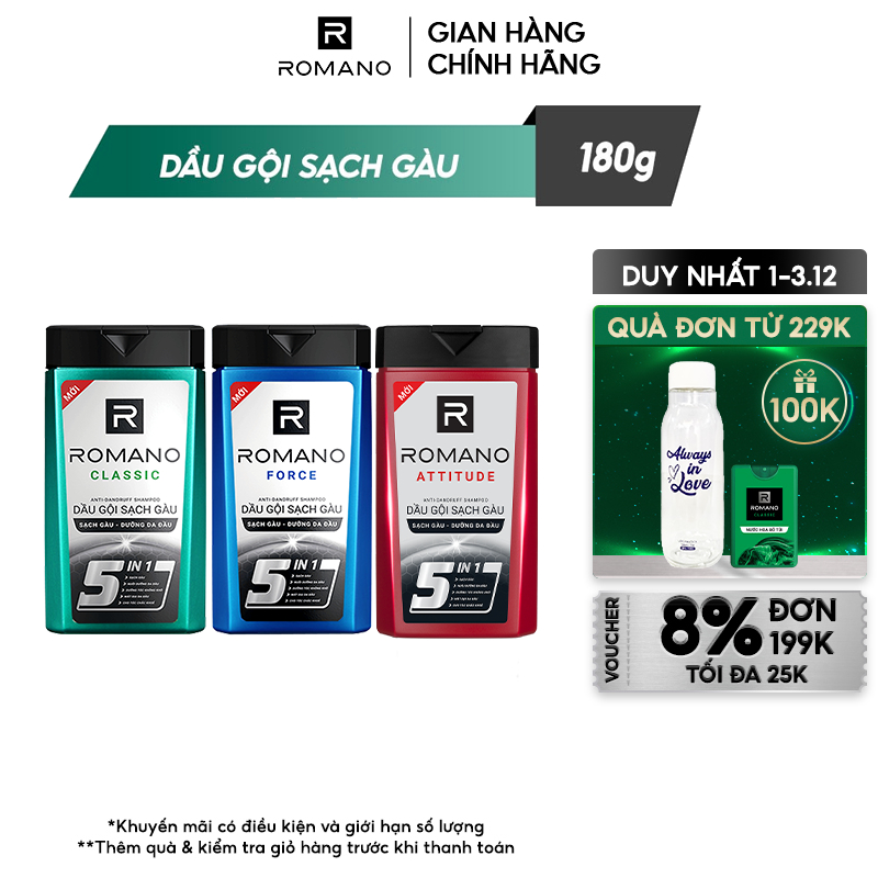 Dầu gội sạch gàu Romano hương nước hoa 180g