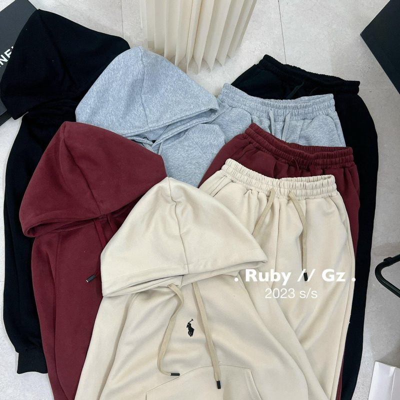 Bộ nỉ nữ có mũ chất vải nỉ bông 2 lớp cao cấp, Set đồ nữ trơn áo hoodie và quần trẻ trung