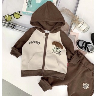 Bộ nỉ khoá có mũ cho bé, bộ thu đông khoá có mũ bé trai, bé gái sz 7-25kg