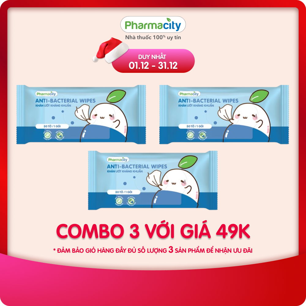 Khăn ướt kháng khuẩn Pharmacity 30 tờ gói