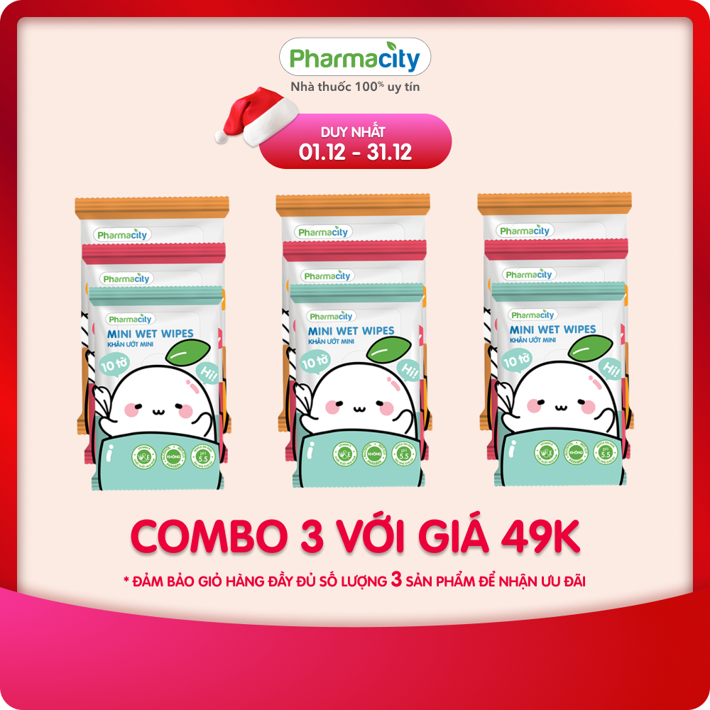 Khăn ướt mini Pharmacity (3 gói x 10 tờ)