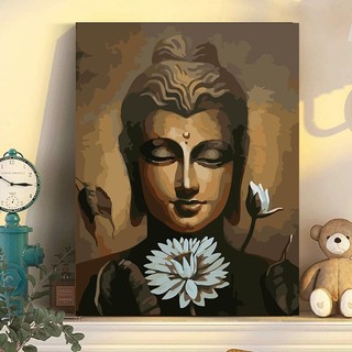   40x50cm Có Khung  Tranh số hóa  tranh tô màu theo số  PHẬT SEN TRẮNG đã căng sẵn khung CÓ TẶNG KÈM SƠN BÓNG 