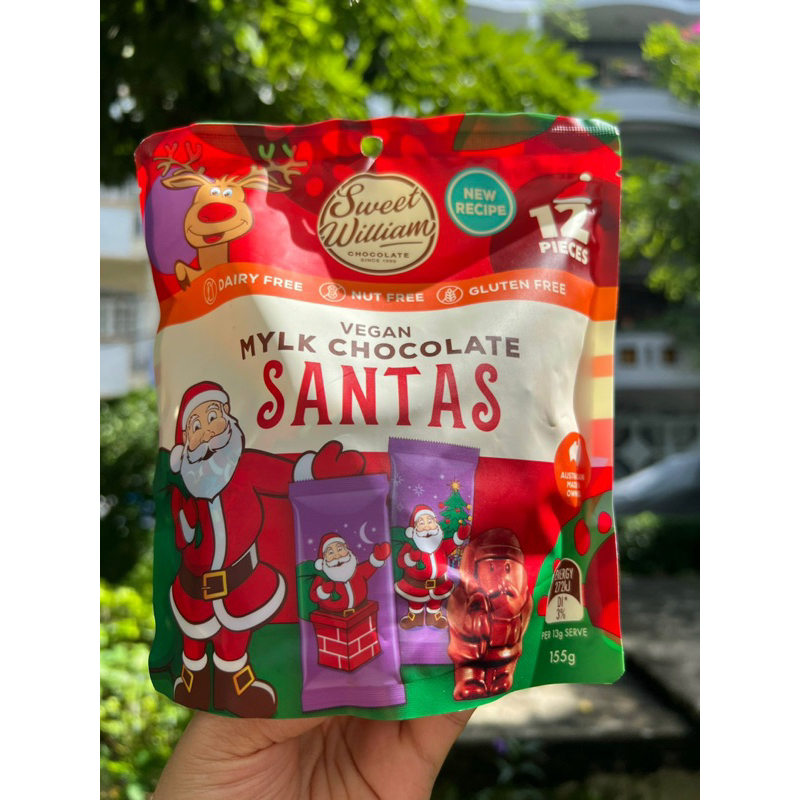 Giáng sinh 2023. Kẹo socola thuần chay ông già Noel, Vegan Mylk Christmas chocolate Santas 155gram