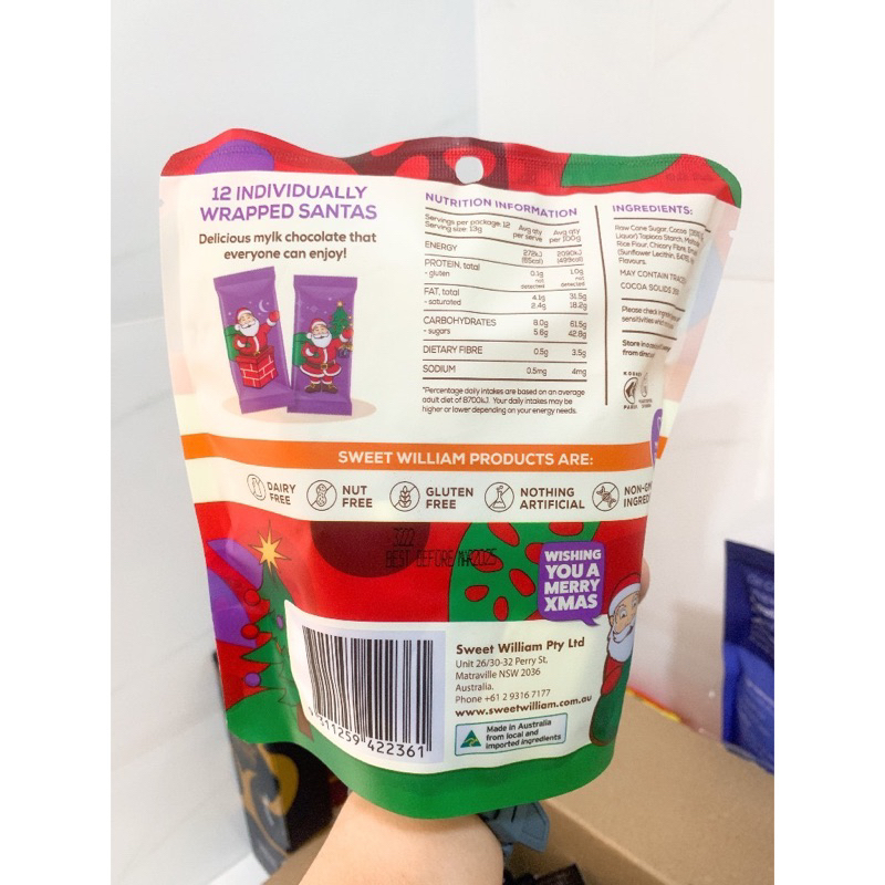 Giáng sinh 2023. Kẹo socola thuần chay ông già Noel, Vegan Mylk Christmas chocolate Santas 155gram