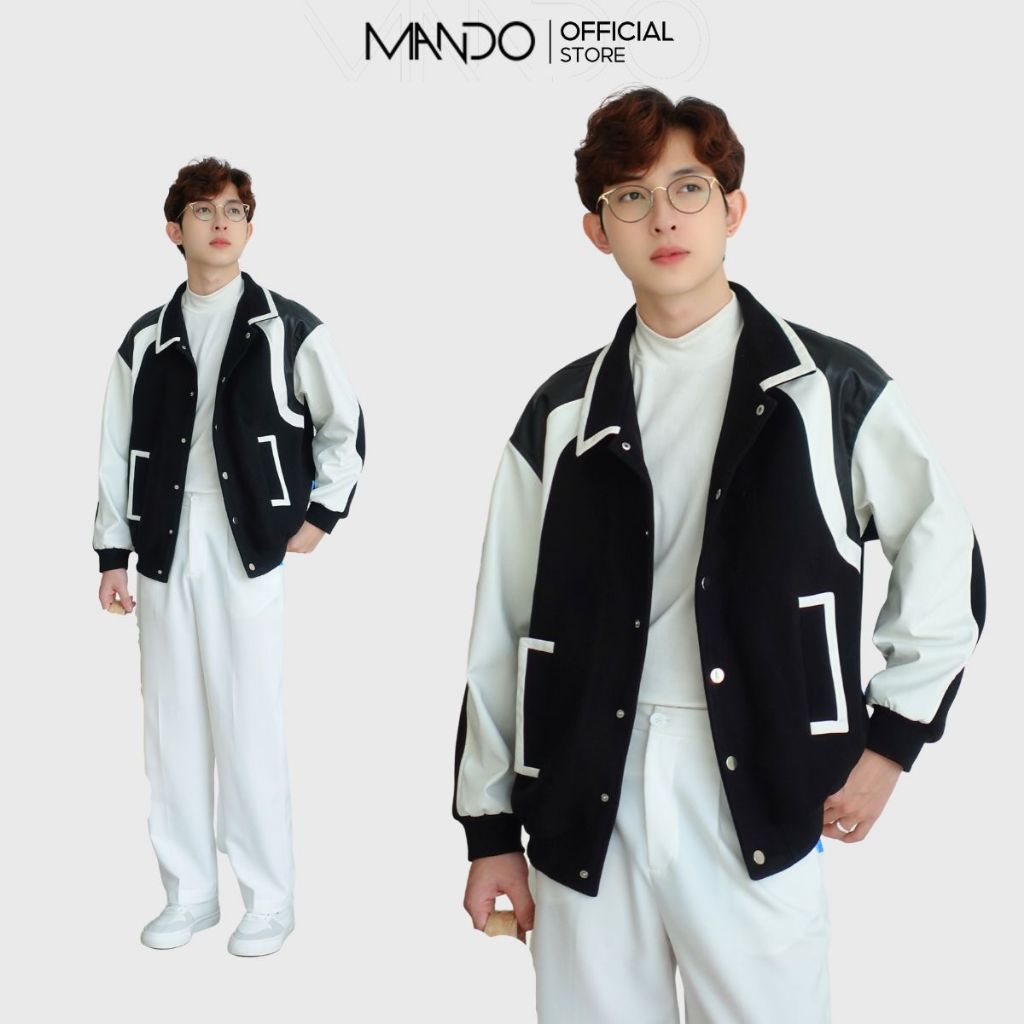 Áo Khoác Varsity Dạ Phối Da Cao Cấp MANDO Áo Khoác Bomber Phong Cách Hàn Quốc BOB009
