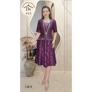 Đầm trung niên sang trọng, thiết kế cao cấp dự tiệc cho mẹ, thun sọc chính phẩm co giãn tốt đến 75kg M404