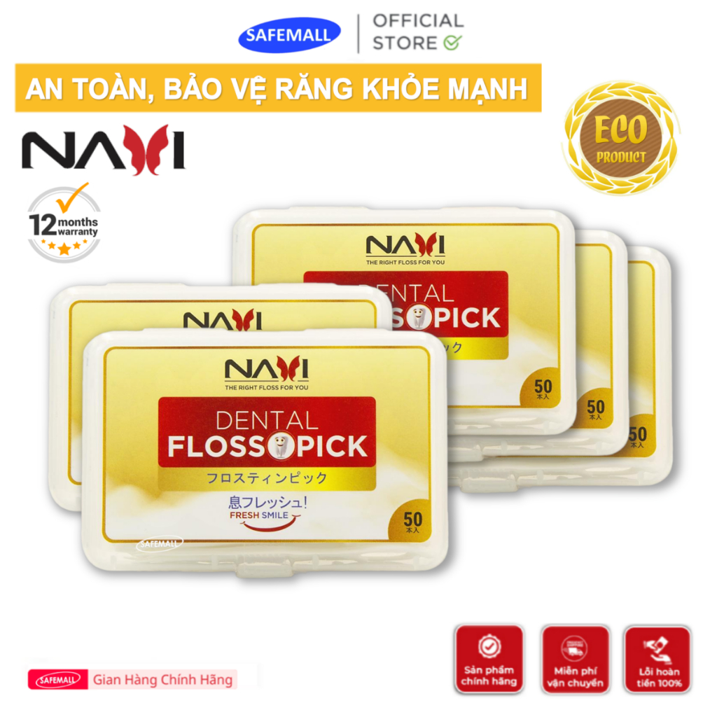 Combo 5 Hộp tăm chỉ Nha khoa Navi cao cấp (hộp 50 chiếc) Người lớn và Trẻ em, Sản xuất theo công nghệ Nhật bản