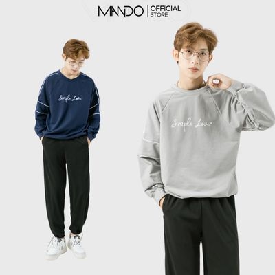 Áo Nỉ Cao Cấp Sweater Dài Tay Nam MANDO 2 Màu Họa Tiết In Chữ Form Rộng Basic Unisex Thời Trang Hàn Quốc SWT006