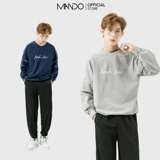 Áo Nỉ Cao Cấp Sweater Dài Tay Nam MANDO 2 Màu Họa Tiết In Chữ Form Rộng Basic Unisex Thời Trang Hàn Quốc SWT006