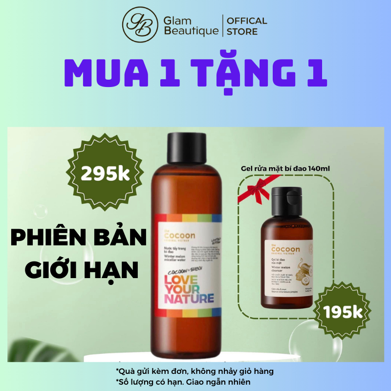 [Tặng quà đến 30/11] Nước tẩy trang bí đao phiên bản LGBTQ+ rau má sạch sâu da Cocoon 500ml/chai Glam Beautique